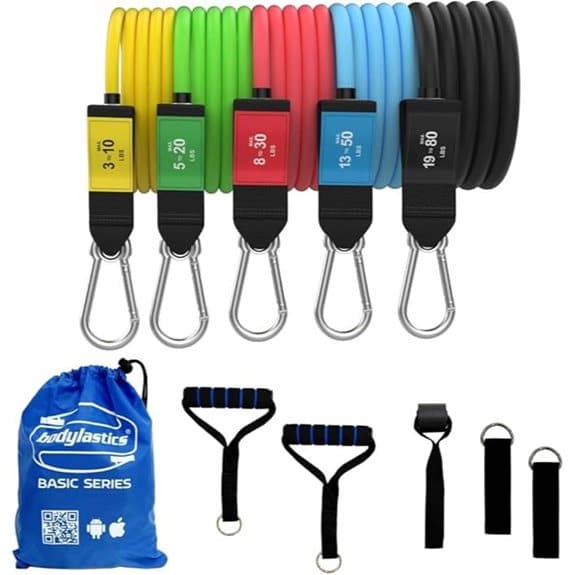 15 beste Resistance Bands, die das Fitnessstudio direkt zu dir nach Hause bringen bands,, beste, bringen, das, die, dir, direkt, empfehlungen, Fitness zu Hause, fitnessstudio, hause, Körpertransformation, nach, produkt, resistance, Widerstandsbänder, yoga 14 Bodylastics Widerstandsbandset mit Griffen und Zubehör