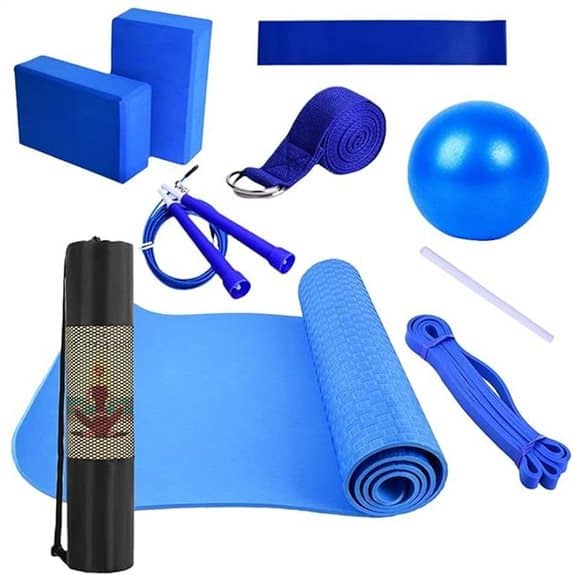 7 Beste Yogamatten-Sets, die deine Praxis zu Hause transformieren werden beste, deine, die, empfehlungen, hause, praxis, produkt, transformieren, werden, yoga, Yoga-Zubehör, Yogamatten, yogamatten-sets,, Zuhause praktizieren 3 Yogamatten-Set mit Tragetasche & Bändern